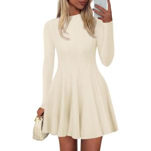 imagePRETTYGARDEN Fall Dresses for Women Elegant Classy 2025 Casual Long Sleeve Swing A Line Ruffle Short Homecoming Party DressBeige