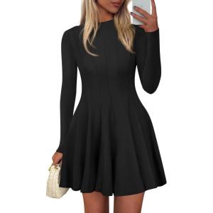 imagePRETTYGARDEN Fall Dresses for Women Elegant Classy 2025 Casual Long Sleeve Swing A Line Ruffle Short Homecoming Party DressBlack