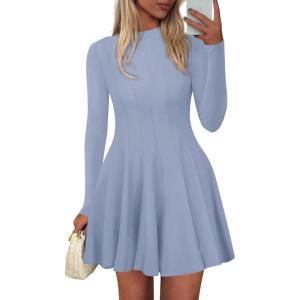 imagePRETTYGARDEN Fall Dresses for Women Elegant Classy 2025 Casual Long Sleeve Swing A Line Ruffle Short Homecoming Party DressLight Blue