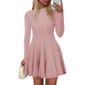 imagePRETTYGARDEN Fall Dresses for Women Elegant Classy 2025 Casual Long Sleeve Swing A Line Ruffle Short Homecoming Party DressPink