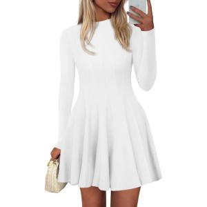 imagePRETTYGARDEN Fall Dresses for Women Elegant Classy 2025 Casual Long Sleeve Swing A Line Ruffle Short Homecoming Party DressWhite