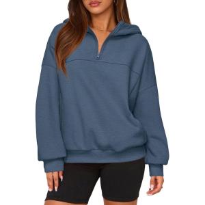 imagePRETTYGARDEN Womens Hoodies Cropped Fleece Sweatshirts 2025 Fall Fashion Quarter Zip Pullover Long Sleeve Tops Winter ClothesGrey Blue