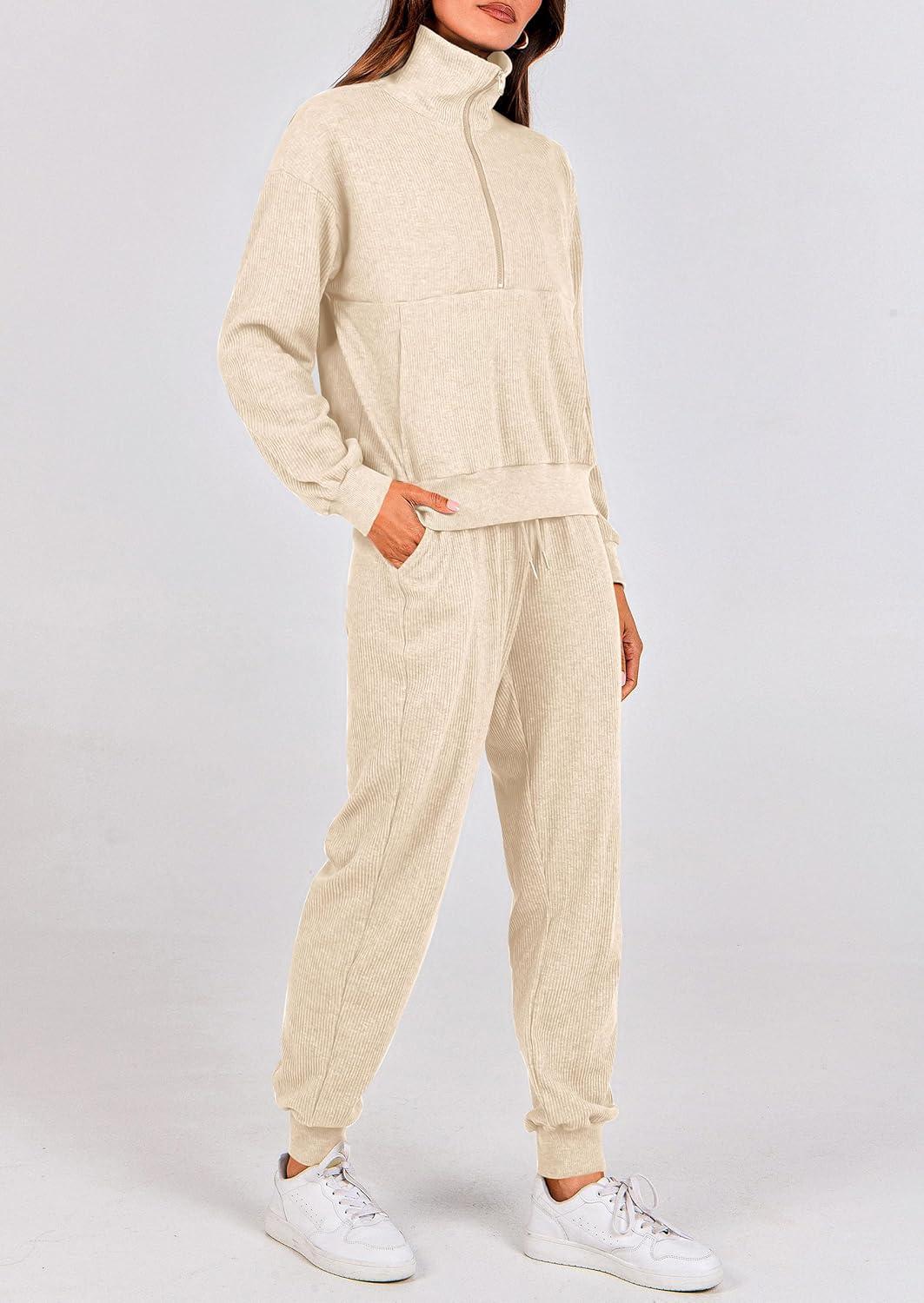 imagePRETTYGARDEN Womens Fall 2 Piece Lounge Sets Zip Up Sweatshirt Jogger Pants Sweat Track Suits Travel Outfit Winter ClothingApricot