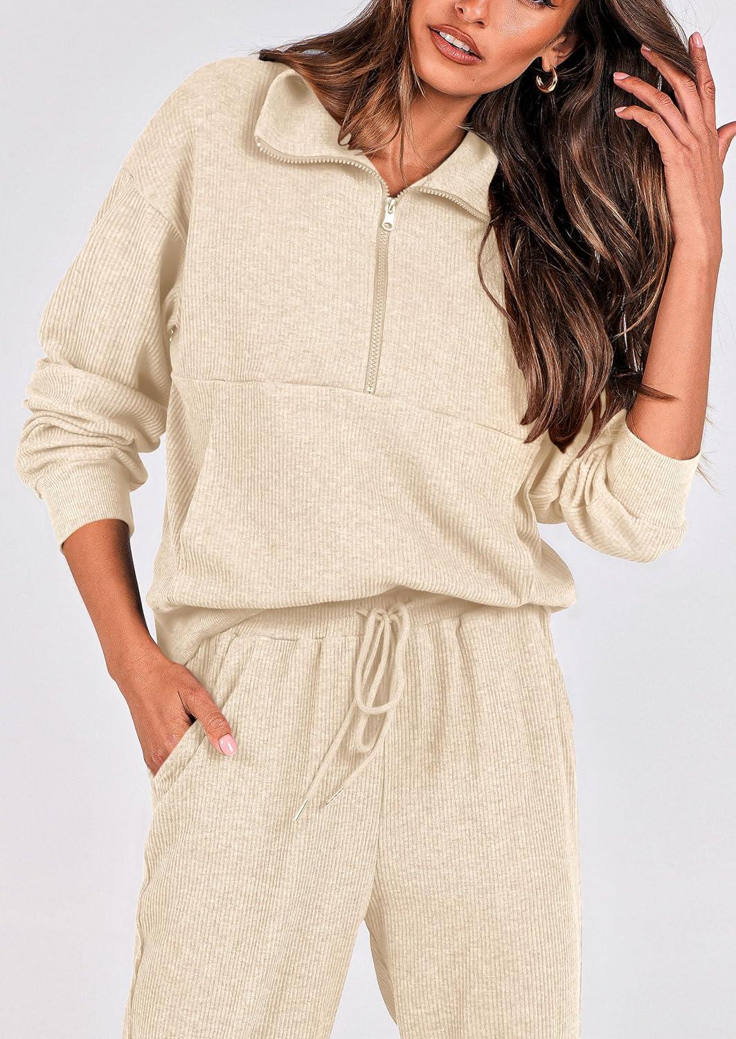 imagePRETTYGARDEN Womens Fall 2 Piece Lounge Sets Zip Up Sweatshirt Jogger Pants Sweat Track Suits Travel Outfit Winter ClothingApricot