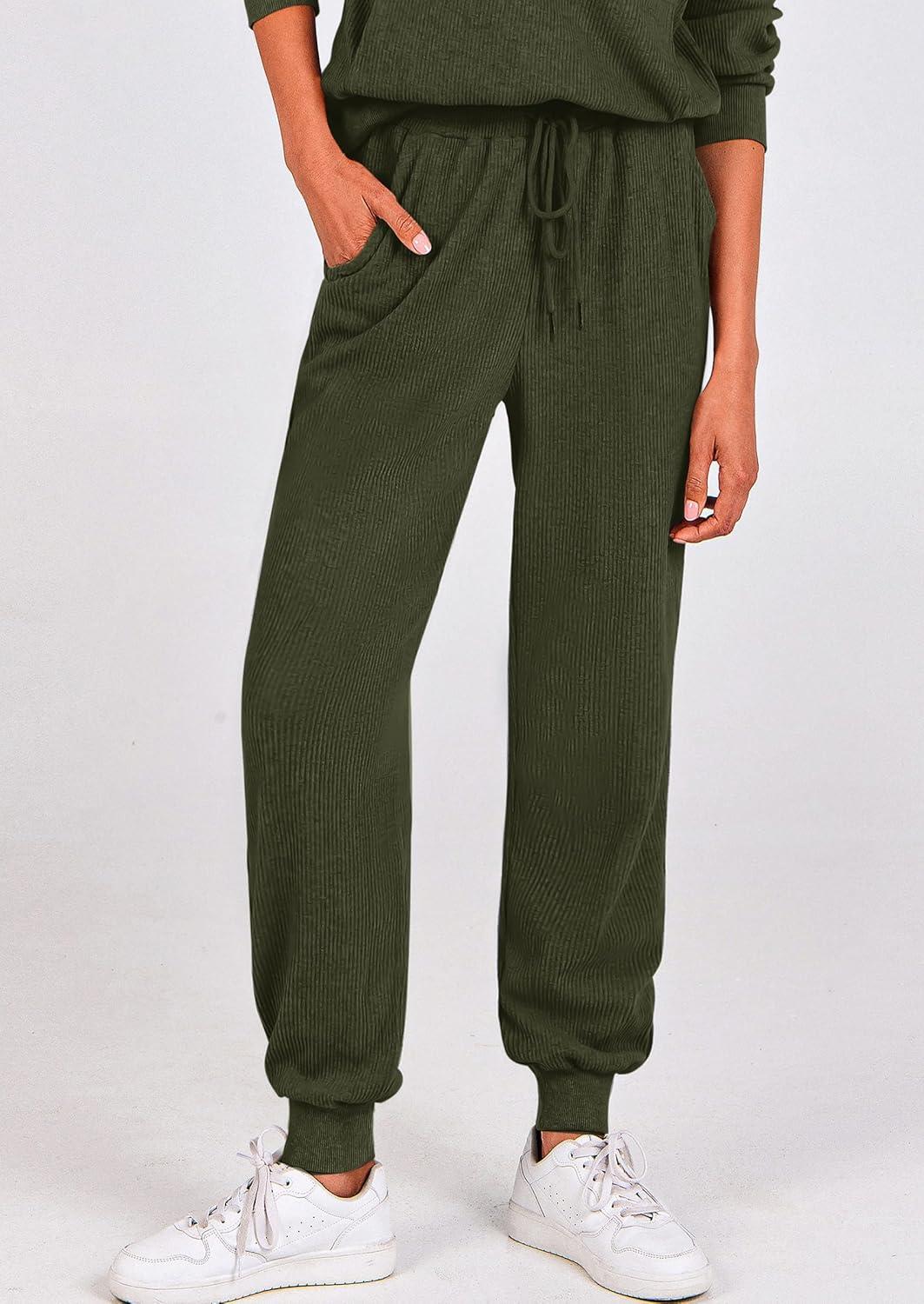 imagePRETTYGARDEN Womens Fall 2 Piece Lounge Sets Zip Up Sweatshirt Jogger Pants Sweat Track Suits Travel Outfit Winter ClothingArmy Green