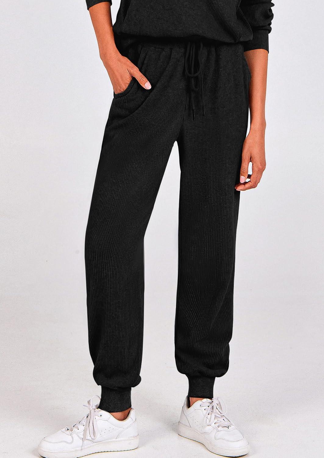 imagePRETTYGARDEN Womens Fall 2 Piece Lounge Sets Zip Up Sweatshirt Jogger Pants Sweat Track Suits Travel Outfit Winter ClothingBlack