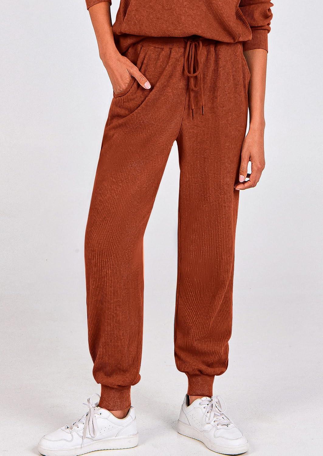 imagePRETTYGARDEN Womens Fall 2 Piece Lounge Sets Zip Up Sweatshirt Jogger Pants Sweat Track Suits Travel Outfit Winter ClothingBrick Red