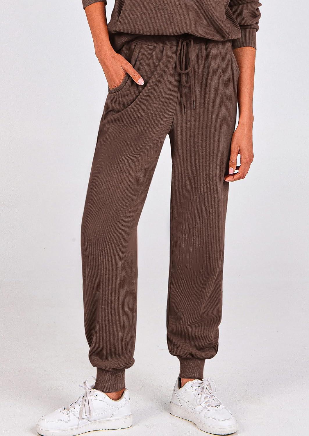 imagePRETTYGARDEN Womens Fall 2 Piece Lounge Sets Zip Up Sweatshirt Jogger Pants Sweat Track Suits Travel Outfit Winter ClothingCoffee