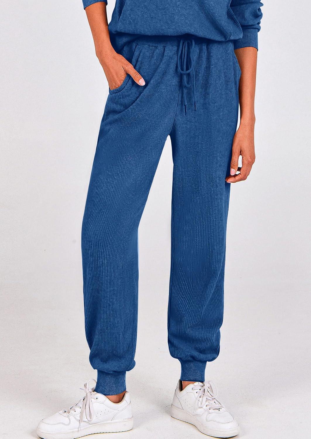imagePRETTYGARDEN Womens Fall 2 Piece Lounge Sets Zip Up Sweatshirt Jogger Pants Sweat Track Suits Travel Outfit Winter ClothingDark Blue