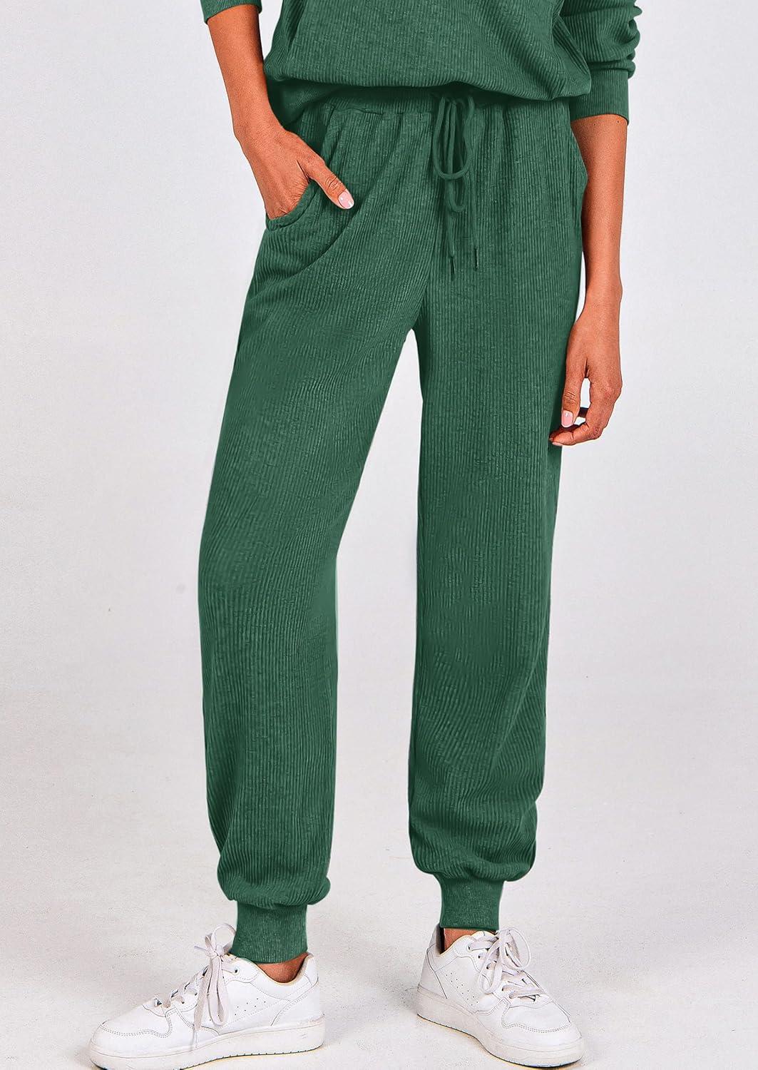 imagePRETTYGARDEN Womens Fall 2 Piece Lounge Sets Zip Up Sweatshirt Jogger Pants Sweat Track Suits Travel Outfit Winter ClothingDark Green