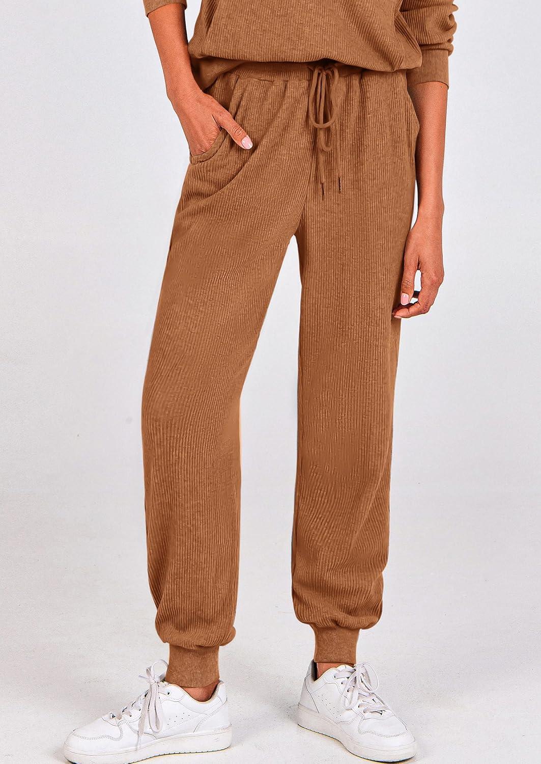 imagePRETTYGARDEN Womens Fall 2 Piece Lounge Sets Zip Up Sweatshirt Jogger Pants Sweat Track Suits Travel Outfit Winter ClothingDark Khaki