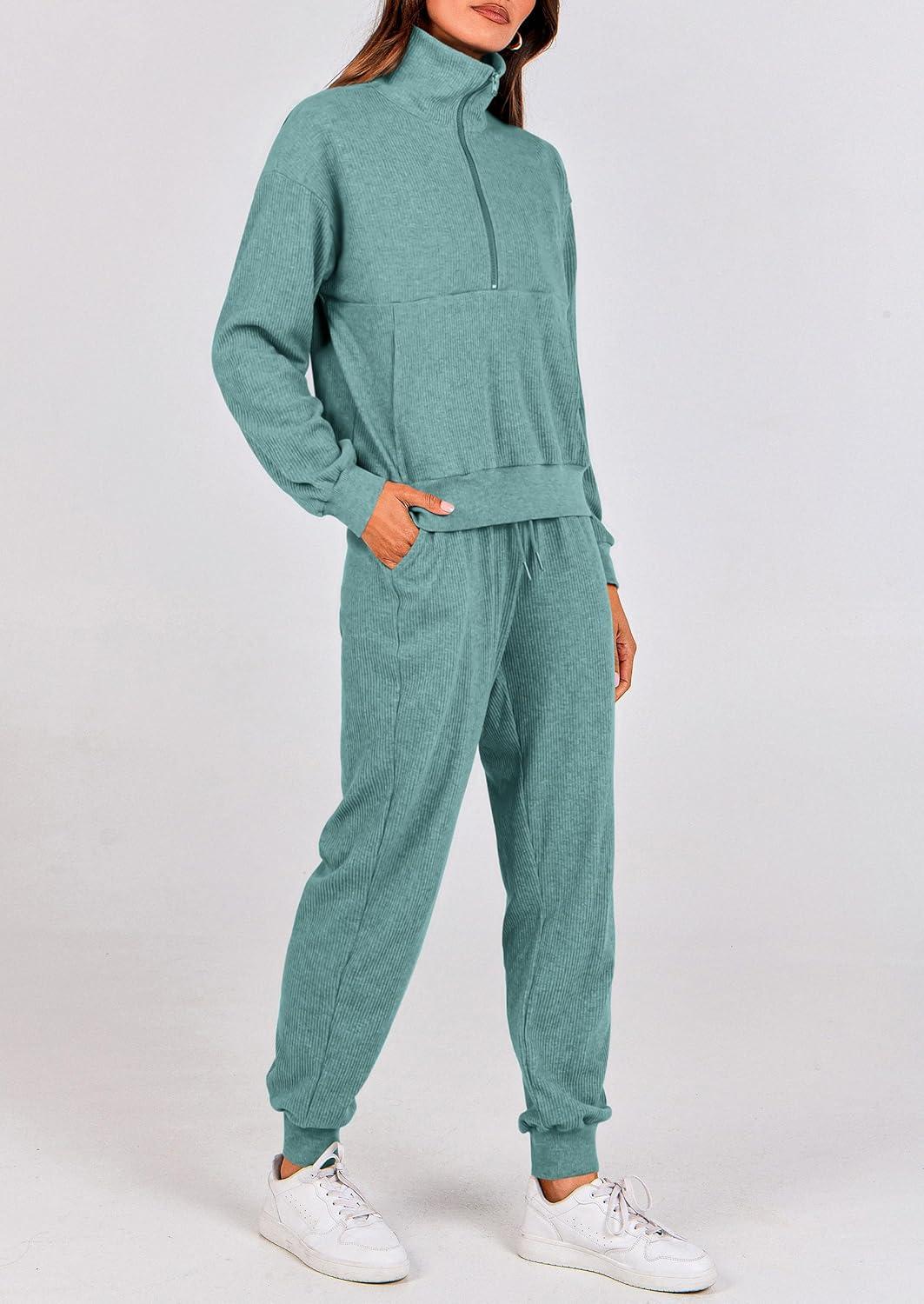 imagePRETTYGARDEN Womens Fall 2 Piece Lounge Sets Zip Up Sweatshirt Jogger Pants Sweat Track Suits Travel Outfit Winter ClothingFruit Green