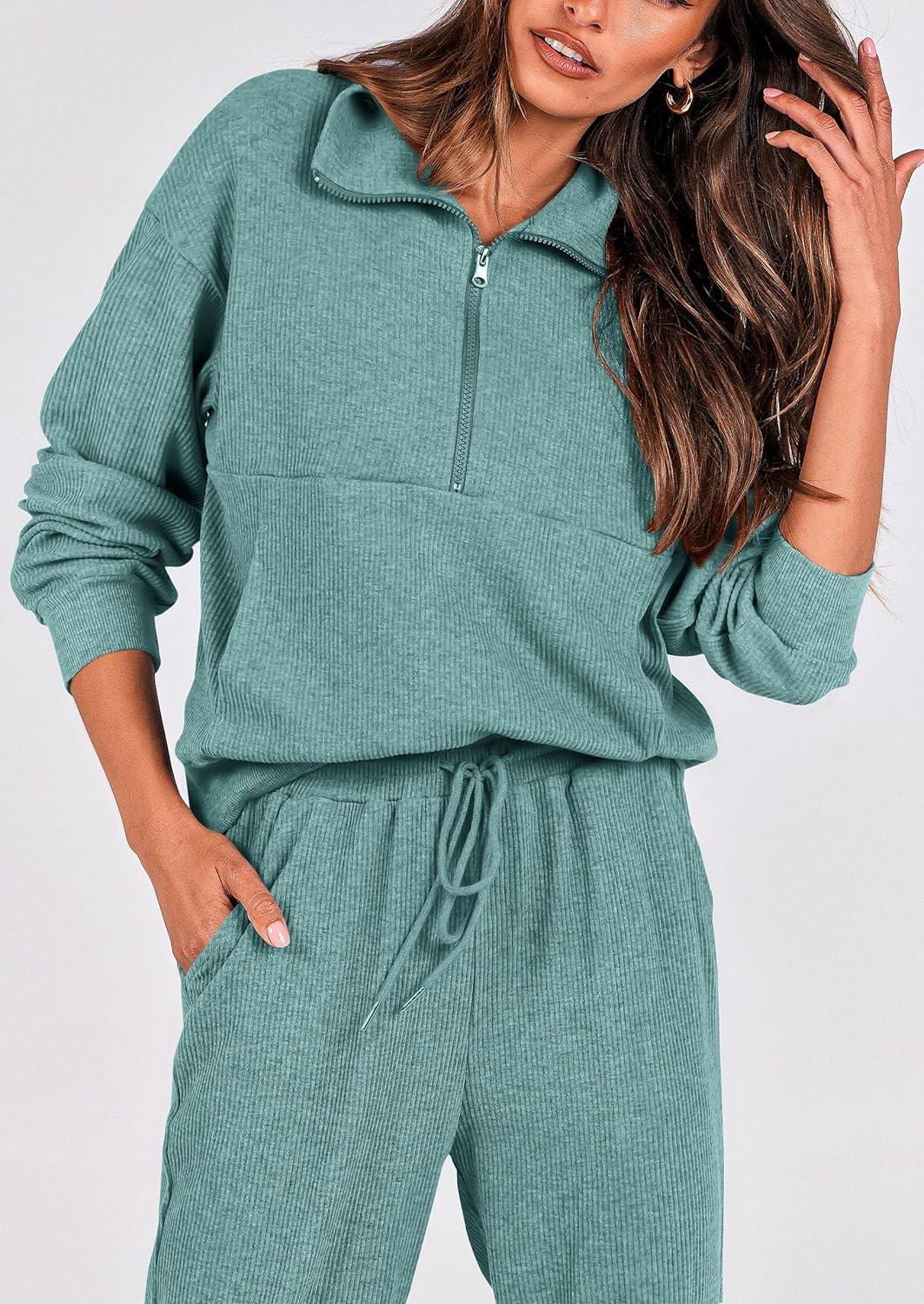 imagePRETTYGARDEN Womens Fall 2 Piece Lounge Sets Zip Up Sweatshirt Jogger Pants Sweat Track Suits Travel Outfit Winter ClothingFruit Green