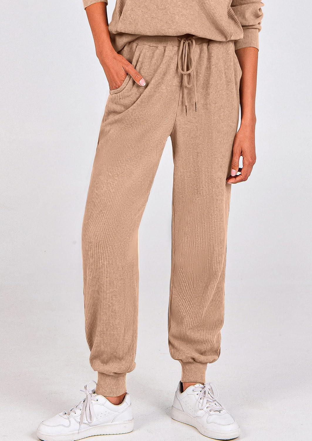 imagePRETTYGARDEN Womens Fall 2 Piece Lounge Sets Zip Up Sweatshirt Jogger Pants Sweat Track Suits Travel Outfit Winter ClothingKhaki