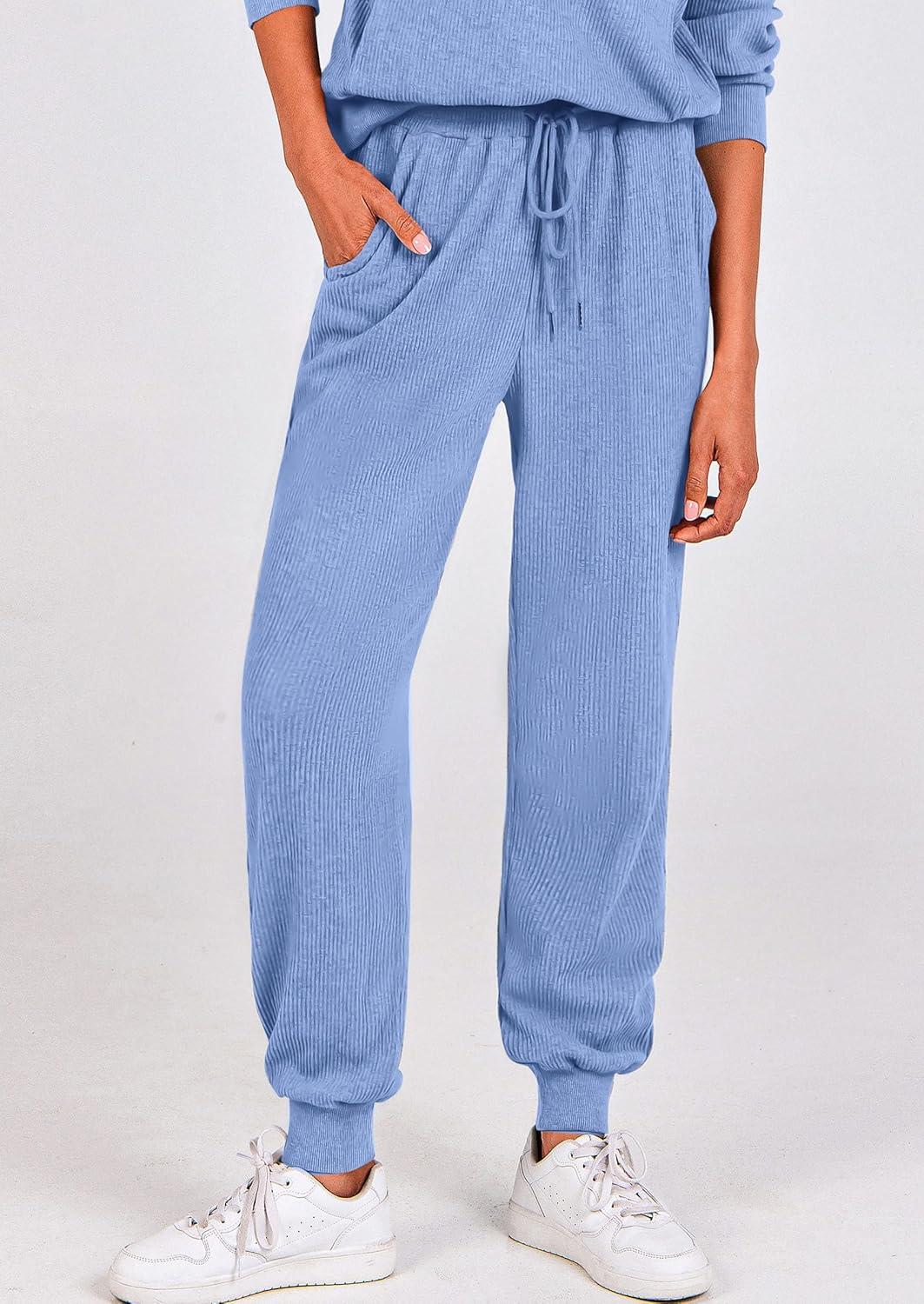 imagePRETTYGARDEN Womens Fall 2 Piece Lounge Sets Zip Up Sweatshirt Jogger Pants Sweat Track Suits Travel Outfit Winter ClothingLight Blue