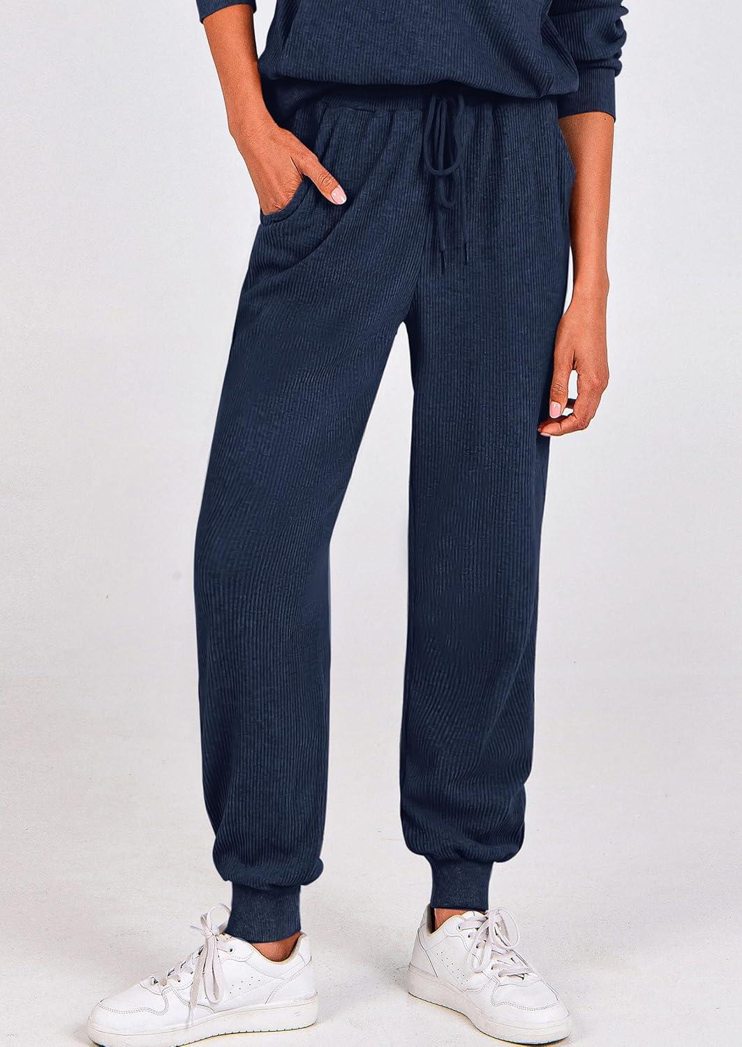 imagePRETTYGARDEN Womens Fall 2 Piece Lounge Sets Zip Up Sweatshirt Jogger Pants Sweat Track Suits Travel Outfit Winter ClothingNavy