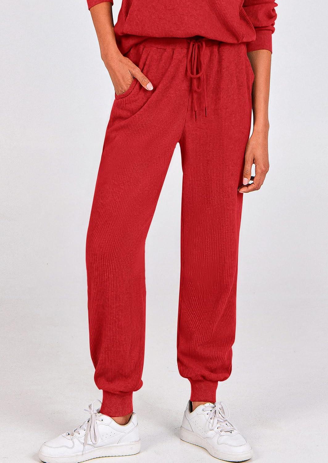 imagePRETTYGARDEN Womens Fall 2 Piece Lounge Sets Zip Up Sweatshirt Jogger Pants Sweat Track Suits Travel Outfit Winter ClothingRed
