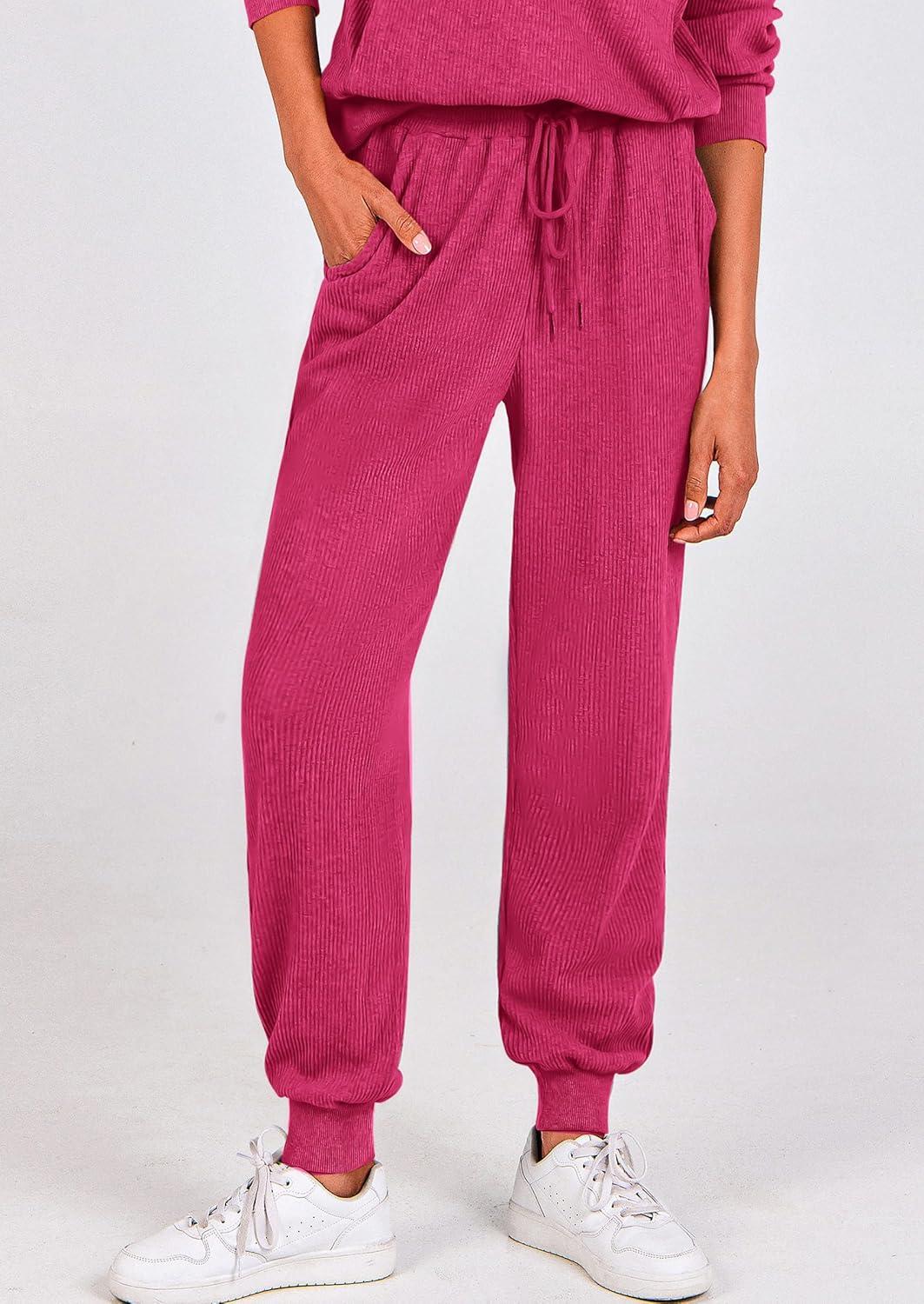 imagePRETTYGARDEN Womens Fall 2 Piece Lounge Sets Zip Up Sweatshirt Jogger Pants Sweat Track Suits Travel Outfit Winter ClothingRose Red