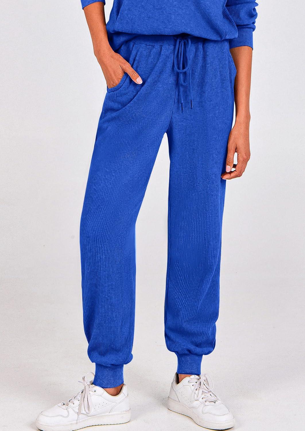 imagePRETTYGARDEN Womens Fall 2 Piece Lounge Sets Zip Up Sweatshirt Jogger Pants Sweat Track Suits Travel Outfit Winter ClothingRoyal Blue