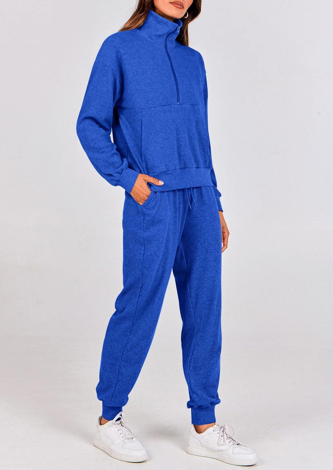 imagePRETTYGARDEN Womens Fall 2 Piece Lounge Sets Zip Up Sweatshirt Jogger Pants Sweat Track Suits Travel Outfit Winter ClothingRoyal Blue