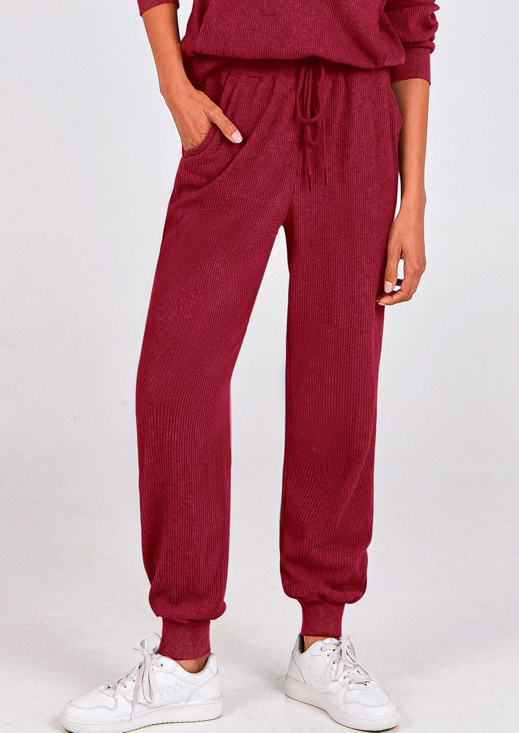 imagePRETTYGARDEN Womens Fall 2 Piece Lounge Sets Zip Up Sweatshirt Jogger Pants Sweat Track Suits Travel Outfit Winter ClothingWine Red