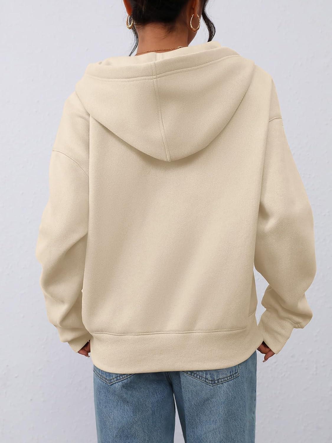 imagePRETTYGARDEN Womens Half Zip Up Hoodies 2025 Fall Long Sleeve Cropped Pullover Oversized Sweatshirt Fashion Y2K ClothesBeige