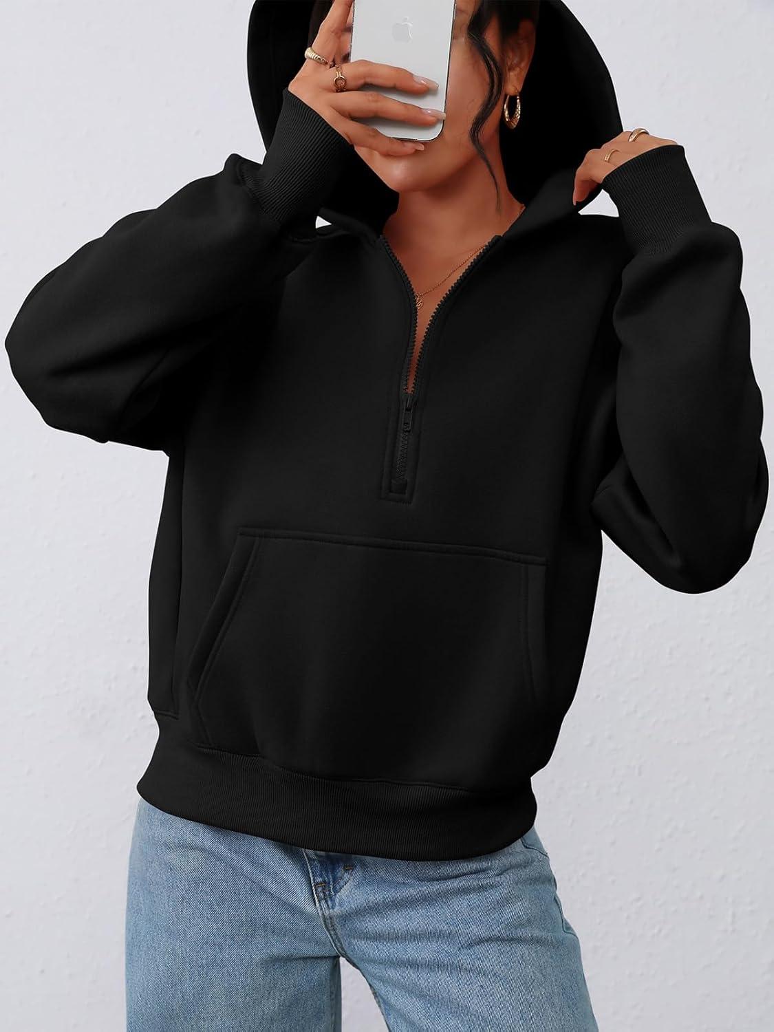 imagePRETTYGARDEN Womens Half Zip Up Hoodies 2025 Fall Long Sleeve Cropped Pullover Oversized Sweatshirt Fashion Y2K ClothesBlack