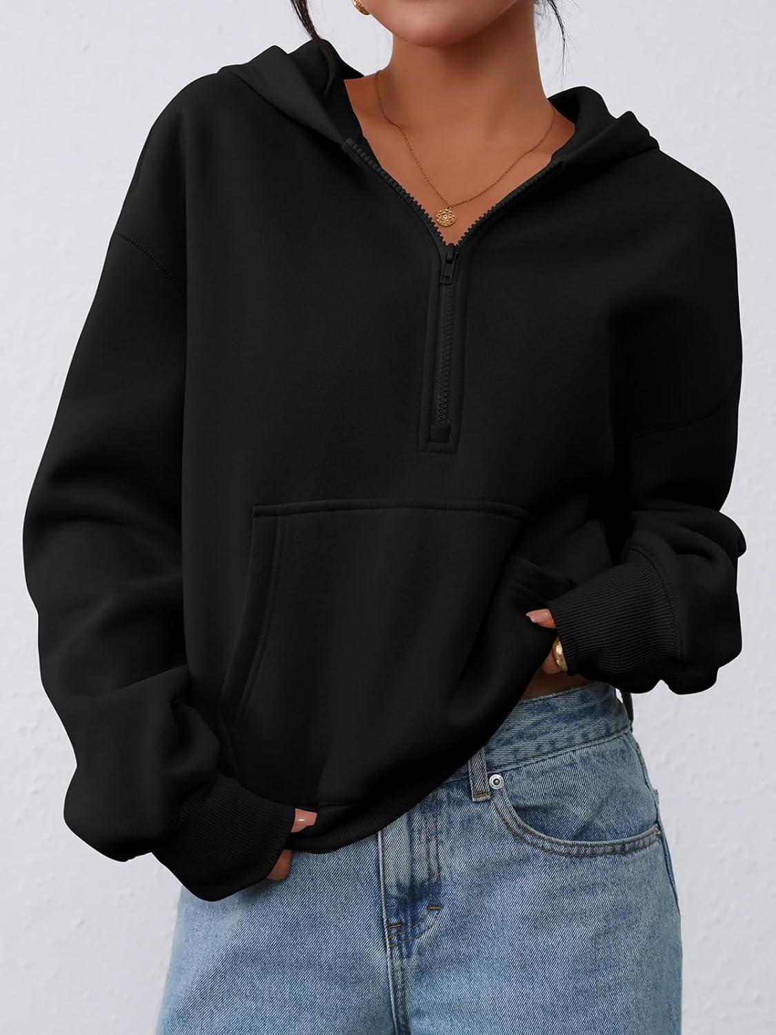 imagePRETTYGARDEN Womens Half Zip Up Hoodies 2025 Fall Long Sleeve Cropped Pullover Oversized Sweatshirt Fashion Y2K ClothesBlack