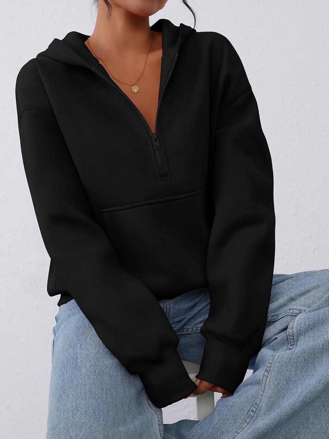 imagePRETTYGARDEN Womens Half Zip Up Hoodies 2025 Fall Long Sleeve Cropped Pullover Oversized Sweatshirt Fashion Y2K ClothesBlack