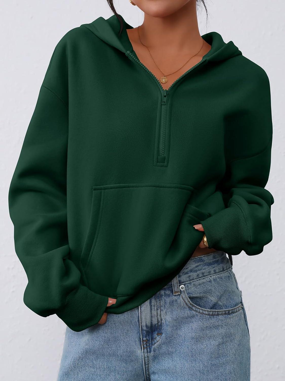 imagePRETTYGARDEN Womens Half Zip Up Hoodies 2025 Fall Long Sleeve Cropped Pullover Oversized Sweatshirt Fashion Y2K ClothesDark Green