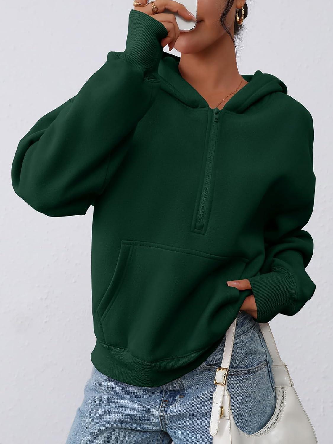 imagePRETTYGARDEN Womens Half Zip Up Hoodies 2025 Fall Long Sleeve Cropped Pullover Oversized Sweatshirt Fashion Y2K ClothesDark Green