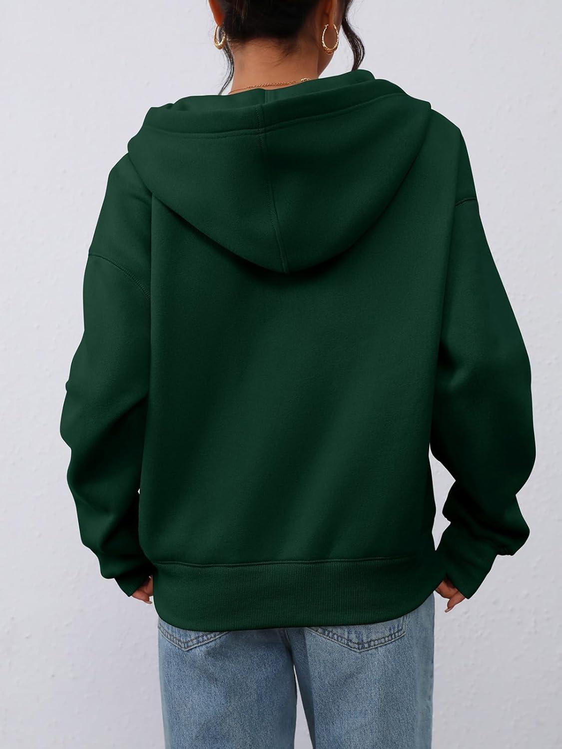 imagePRETTYGARDEN Womens Half Zip Up Hoodies 2025 Fall Long Sleeve Cropped Pullover Oversized Sweatshirt Fashion Y2K ClothesDark Green