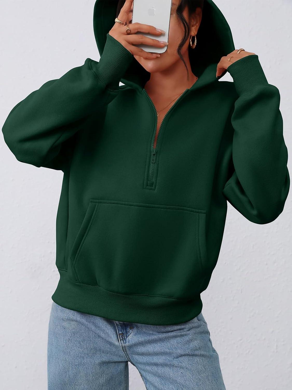 imagePRETTYGARDEN Womens Half Zip Up Hoodies 2025 Fall Long Sleeve Cropped Pullover Oversized Sweatshirt Fashion Y2K ClothesDark Green