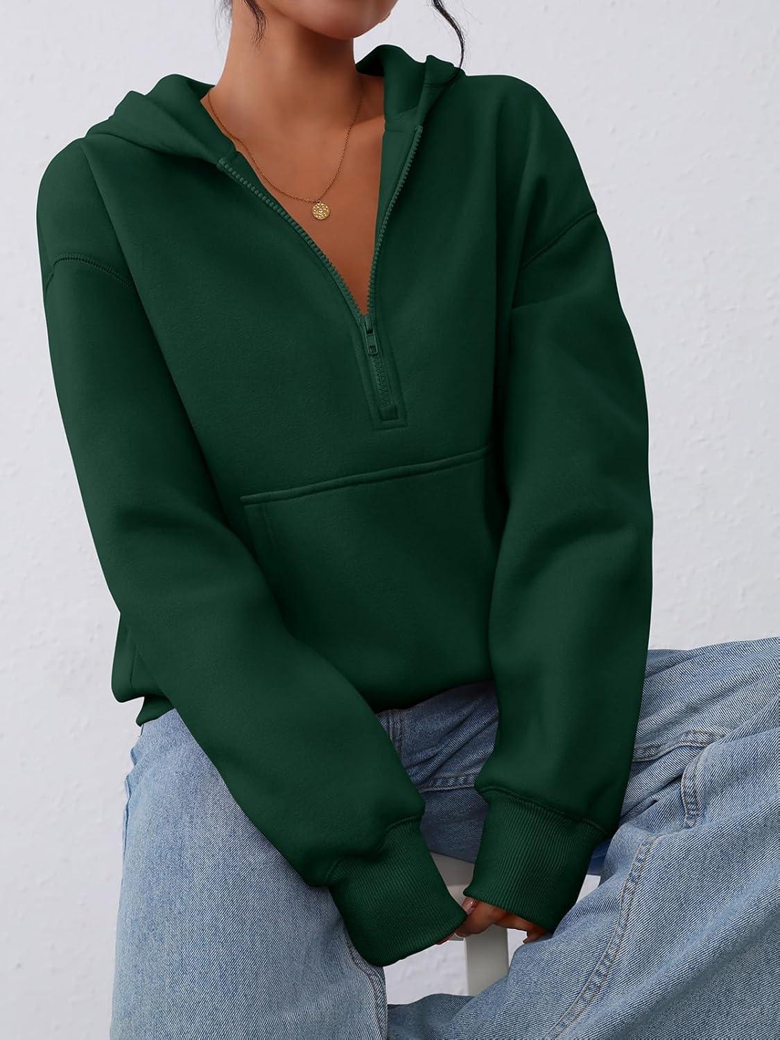imagePRETTYGARDEN Womens Half Zip Up Hoodies 2025 Fall Long Sleeve Cropped Pullover Oversized Sweatshirt Fashion Y2K ClothesDark Green