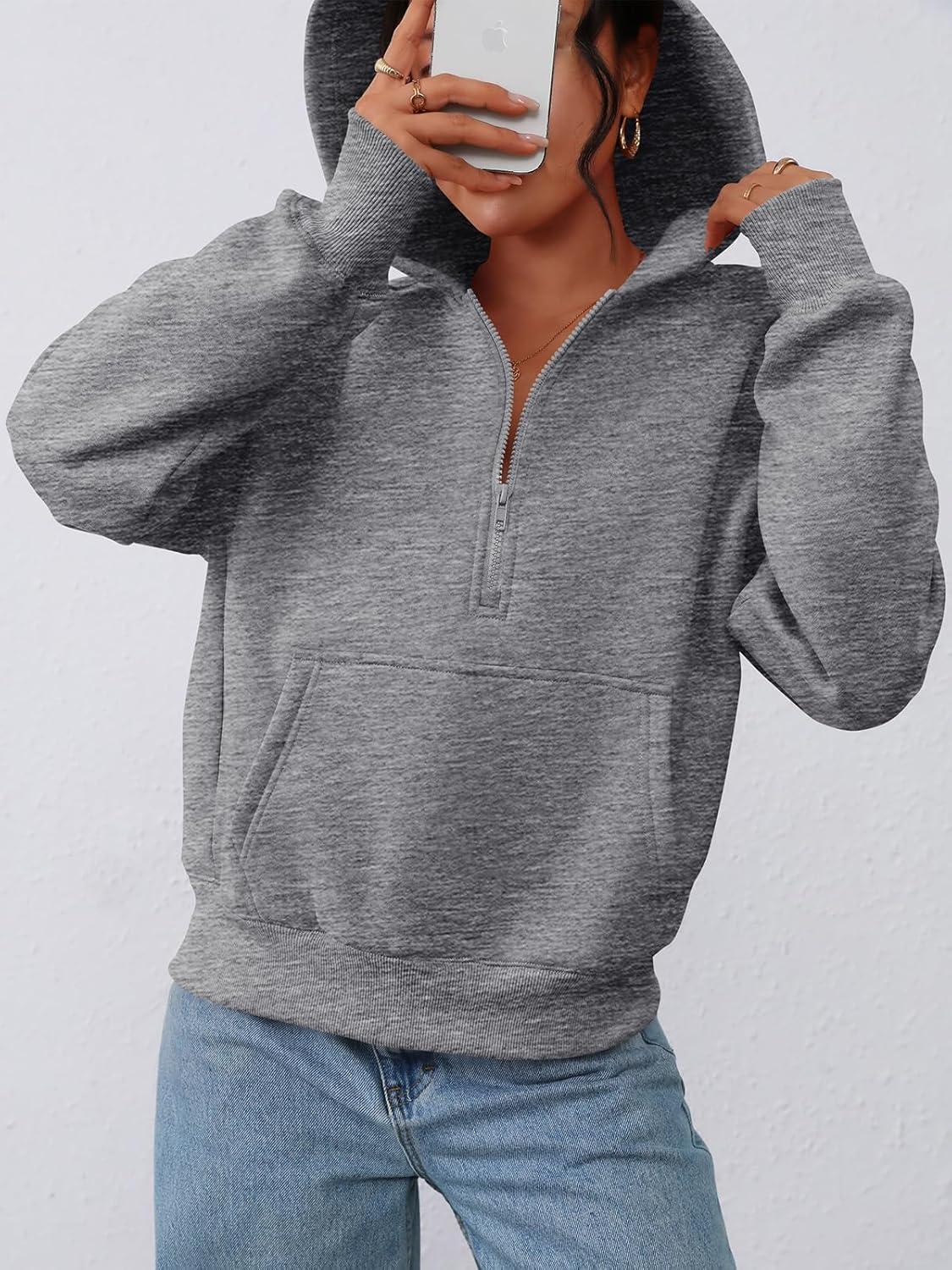 imagePRETTYGARDEN Womens Half Zip Up Hoodies 2025 Fall Long Sleeve Cropped Pullover Oversized Sweatshirt Fashion Y2K ClothesDark Grey
