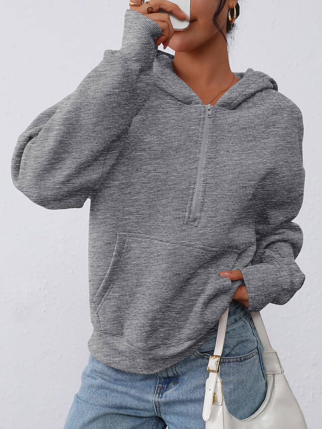imagePRETTYGARDEN Womens Half Zip Up Hoodies 2025 Fall Long Sleeve Cropped Pullover Oversized Sweatshirt Fashion Y2K ClothesDark Grey