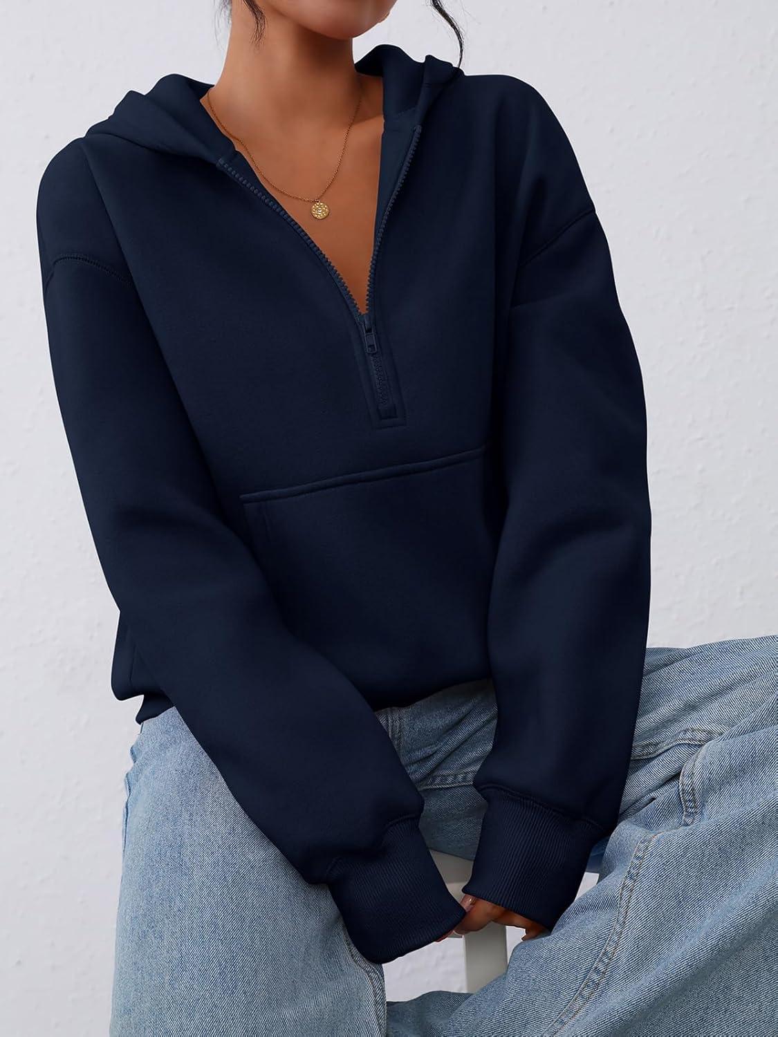 imagePRETTYGARDEN Womens Half Zip Up Hoodies 2025 Fall Long Sleeve Cropped Pullover Oversized Sweatshirt Fashion Y2K ClothesNavy