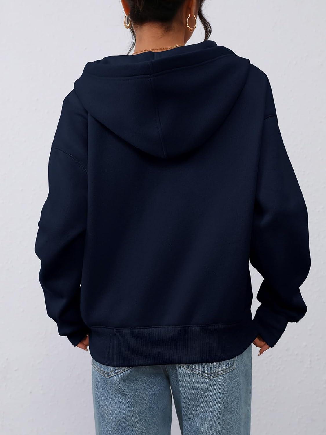 imagePRETTYGARDEN Womens Half Zip Up Hoodies 2025 Fall Long Sleeve Cropped Pullover Oversized Sweatshirt Fashion Y2K ClothesNavy
