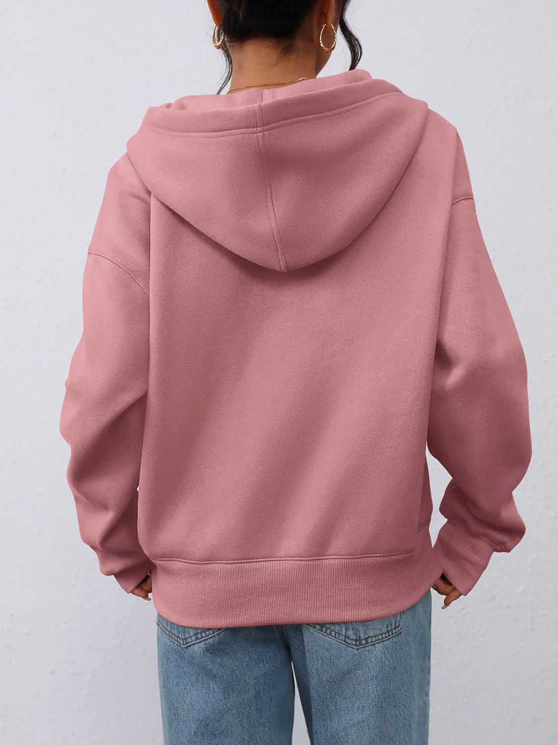 imagePRETTYGARDEN Womens Half Zip Up Hoodies 2025 Fall Long Sleeve Cropped Pullover Oversized Sweatshirt Fashion Y2K ClothesPink