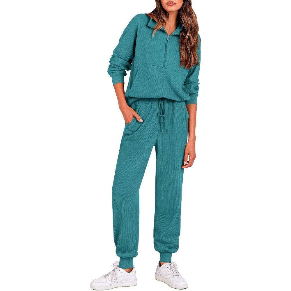 imagePRETTYGARDEN Womens Fall 2 Piece Lounge Sets Zip Up Sweatshirt Jogger Pants Sweat Track Suits Travel Outfit Winter ClothingLake Blue