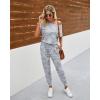 imagePRETTYGARDEN Jumpsuits for Women 2025 Dressy Casual Off Shoulder Romper Outfits Spring Vacation Travel Summer Lounge ClothesGrey Camouflage