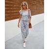 imagePRETTYGARDEN Jumpsuits for Women 2025 Dressy Casual Off Shoulder Romper Outfits Spring Vacation Travel Summer Lounge ClothesGrey Camouflage