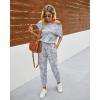 imagePRETTYGARDEN Jumpsuits for Women 2025 Dressy Casual Off Shoulder Romper Outfits Spring Vacation Travel Summer Lounge ClothesGrey Camouflage
