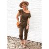 imagePRETTYGARDEN Jumpsuits for Women 2025 Dressy Casual Off Shoulder Romper Outfits Spring Vacation Travel Summer Lounge ClothesKhaki