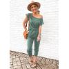 imagePRETTYGARDEN Jumpsuits for Women 2025 Dressy Casual Off Shoulder Romper Outfits Spring Vacation Travel Summer Lounge ClothesLight Green