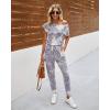 imagePRETTYGARDEN Jumpsuits for Women 2025 Dressy Casual Off Shoulder Romper Outfits Spring Vacation Travel Summer Lounge ClothesTie Dyegrey