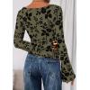 imagePRETTYGARDEN Women Long Sleeve Floral Mesh Tops Blouse 2025 Fall Trendy Boat Neck Ruched Fitted Shirt Going Out Date OutfitsArmy Green