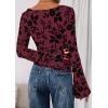 imagePRETTYGARDEN Women Long Sleeve Floral Mesh Tops Blouse 2025 Fall Trendy Boat Neck Ruched Fitted Shirt Going Out Date OutfitsBurgundy