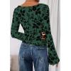 imagePRETTYGARDEN Women Long Sleeve Floral Mesh Tops Blouse 2025 Fall Trendy Boat Neck Ruched Fitted Shirt Going Out Date OutfitsDark Green