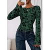 imagePRETTYGARDEN Women Long Sleeve Floral Mesh Tops Blouse 2025 Fall Trendy Boat Neck Ruched Fitted Shirt Going Out Date OutfitsDark Green